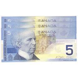 3 consec. $5.00 Insert notes 2005 Choice UNC