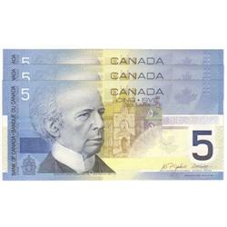 3 consec. $5.00 Insert notes 2005 Choice UNC