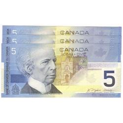 3 consec. $5.00 Insert notes 2005 Choice UNC