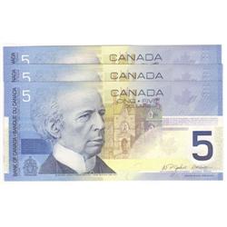 3 consec. $5.00 Insert notes 2005 Choice UNC