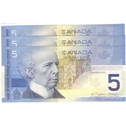 3 consec. $5 Insert notes 2005 Choice UNC