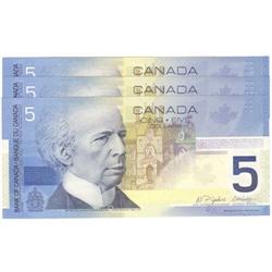 3 consec. $5.00 Insert notes 2005 Choice UNC