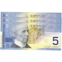 3 consec. $5.00 Insert notes 2005 Choice UNC