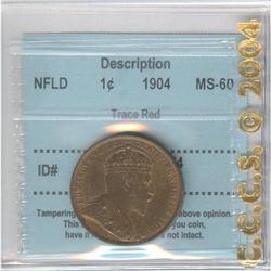 NFLD; Cent 1904, CCCS MS-60; Trace Red