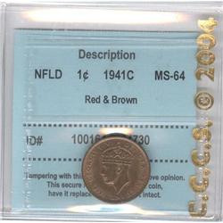 NFLD; Cent 1941C, CCCS MS-64; Red & Br