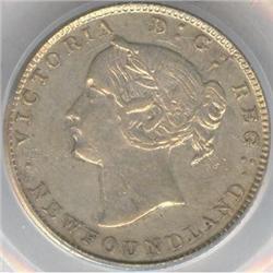 NFLD 5 Cents 1870, PCGS AU-50 Obverse 1
