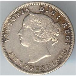 NFLD 5 Cents 1885, about EF