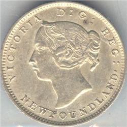 NFLD 5 Cents 1896, EF-45. Brilliant