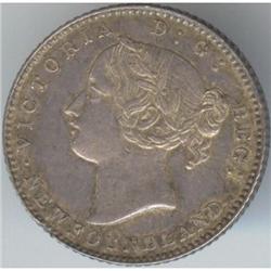 NFLD 10 Cents 1880, AU-50. Nice example