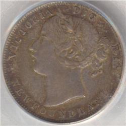 NFLD 20 Cents 1896, PCGS AU-50 Large 96