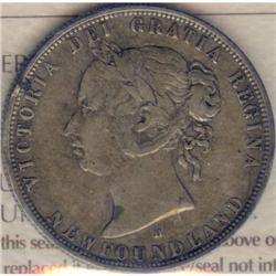 NFLD 50 Cents 1876H, ICCS VF-20.