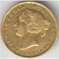 NFLD 2 dollar 1870, EF-45 Gold 2 Dots.