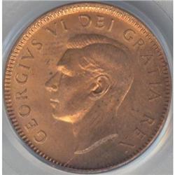 1 Cent 1949, PCGS MS-63RB; A off Dent