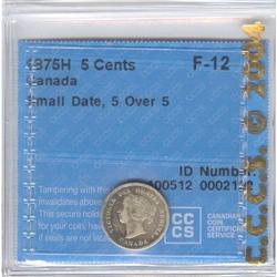 5 Cents 1875H, CCCS F-12; SD 5 Over 5