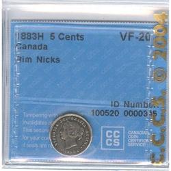 5 Cents 1883H, CCCS VF-20.