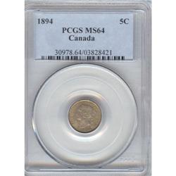 5 Cents 1894, PCGS MS-64. Gem field