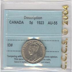 5 Cents 1923, CCCS AU-55. Nice field