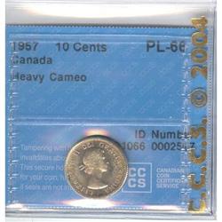 10 Cents 1957, CCCS PL-66; Heavy Cameo