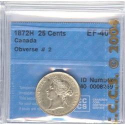 25 Cents 1872H, CCCS EF-40; Obverse # 2