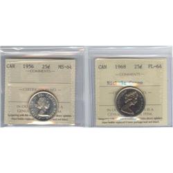 25 Cents 1956 ICCS MS-64, 1968 ICCS PL-64 Cam