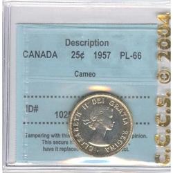 25 Cents 1957, CCCS PL-66; Cameo. Nice
