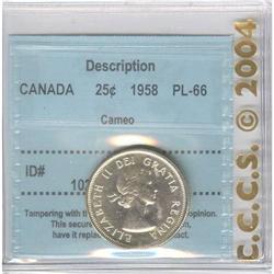 25 Cents 1958, CCCS PL-66; Cameo. Nice