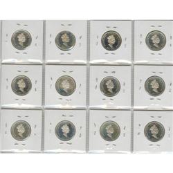 Collection of 12 x 25 Cents 1992 Silver Proof