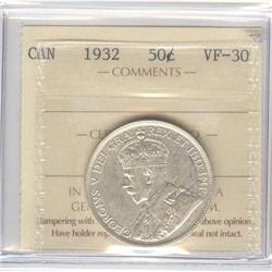 50 Cents 1932, ICCS VF-30. Nice