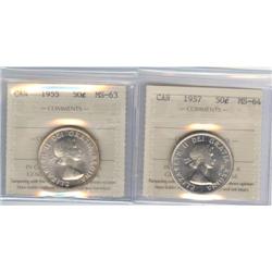 50 Cents 1955 MS-63 & 1957 MS-64 ICCS
