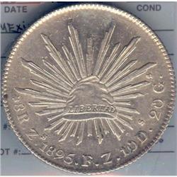 Mexico 8 Reales 1895 Zs FZ AU-55 KM # 377.13,
