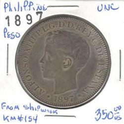 Philipine 1 Peso 1897,  UNC, KM # 154.F