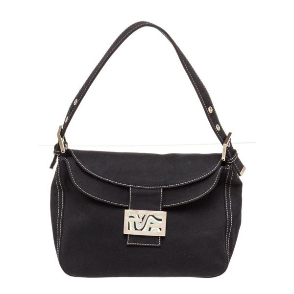 Fendi Black Denim Mamma Baguette Hobo Bag