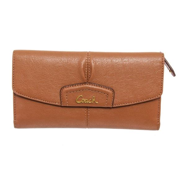 Coach Brown Leather Ashley Checkbook Wallet