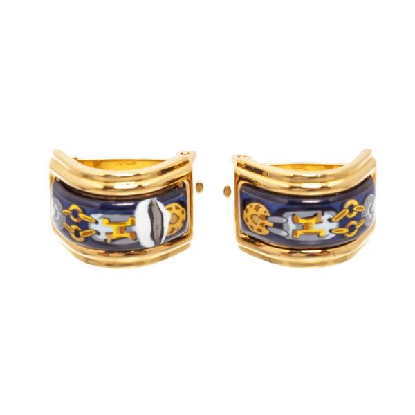 Hermes Gold Enamel Ear Clips Earring