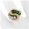 Image 3 : Vintage 14K Yellow Gold .59 ctw Emerald Diamond Rope Texture Ribbed Freeform Rin
