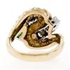 Image 7 : Vintage 14K Yellow Gold .59 ctw Emerald Diamond Rope Texture Ribbed Freeform Rin