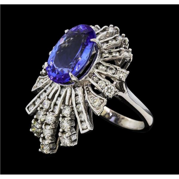 5.73 ctw Tanzanite and Diamond Ring - 14KT White Gold