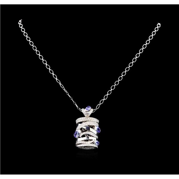 14KT White Gold 3.60 ctw Tanzanite and Diamond Pendant With Chain