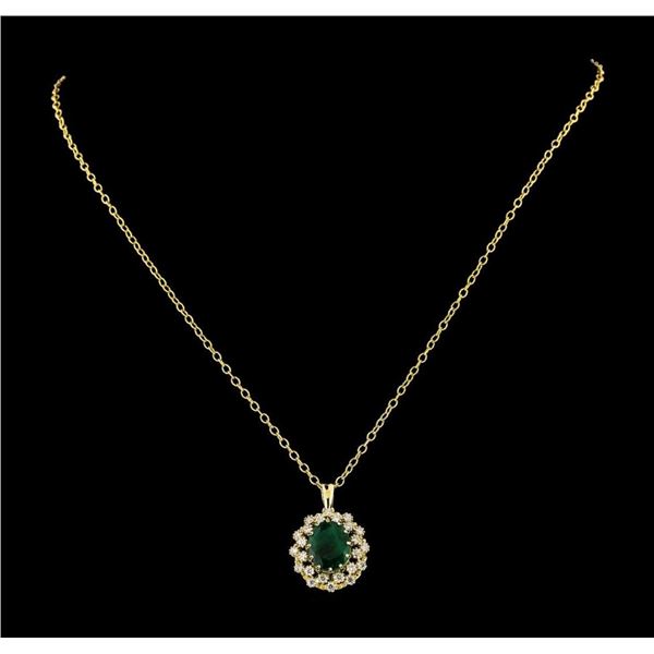 4.30 ctw Emerald and Diamond Pendant With Chain - 14KT Yellow Gold