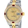 Image 1 : Rolex Ladies 2 Tone 18K YG/SS Quickset Champagne Diamond & Ruby Oyster Perpetual