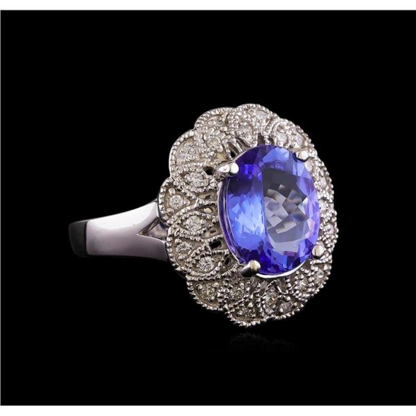 3.28 ctw Tanzanite and Diamond Ring - 14KT White Gold