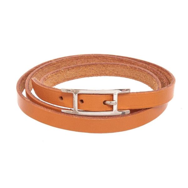 Hermes Brown Leather Hapi 15cm Bracelet