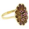 Image 4 : Vintage 14k Yellow Gold 0.25 ctw Round Ruby Cluster Brushed Texture Flower Ring