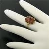 Image 7 : Vintage 14k Yellow Gold 0.25 ctw Round Ruby Cluster Brushed Texture Flower Ring