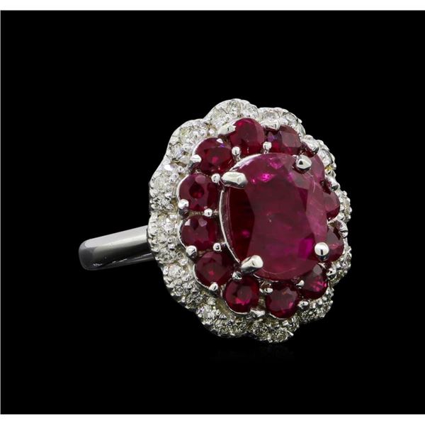 GIA Cert 4.54 ctw Ruby and Diamond Ring - 14KT White Gold