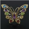 Image 1 : 14k Yellow Gold 3.12 ctw Multi Colored Natural Gemstone & Diamond Butterfly Broo