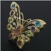 Image 2 : 14k Yellow Gold 3.12 ctw Multi Colored Natural Gemstone & Diamond Butterfly Broo