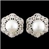 18K Gold 11MM Pearl & 1.85ctw Diamond Earrings