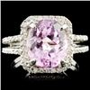 14K Gold 5.40ct Kunzite & 0.44ctw Diamond Ring