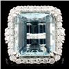 18K Gold 12.49ct Aquamarine & 1.42ctw Diamond Ring